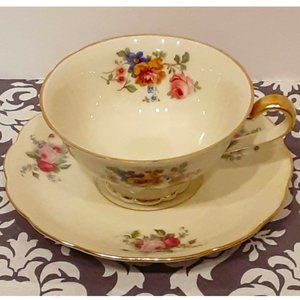 Antique Royal Bayreuth Teacup & Saucer Flowers A3